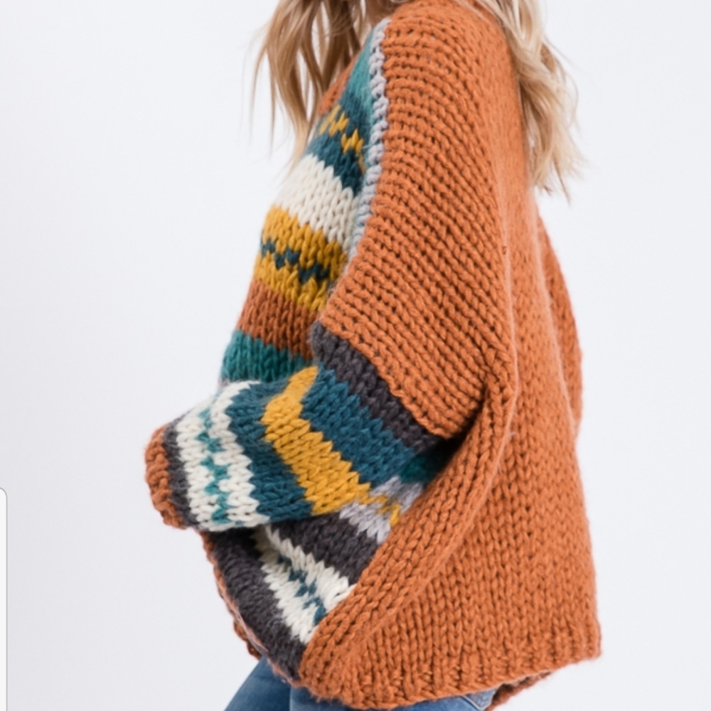 3X 4X plus dolman Chunky oversized striped sweater - Picture 7 of 7